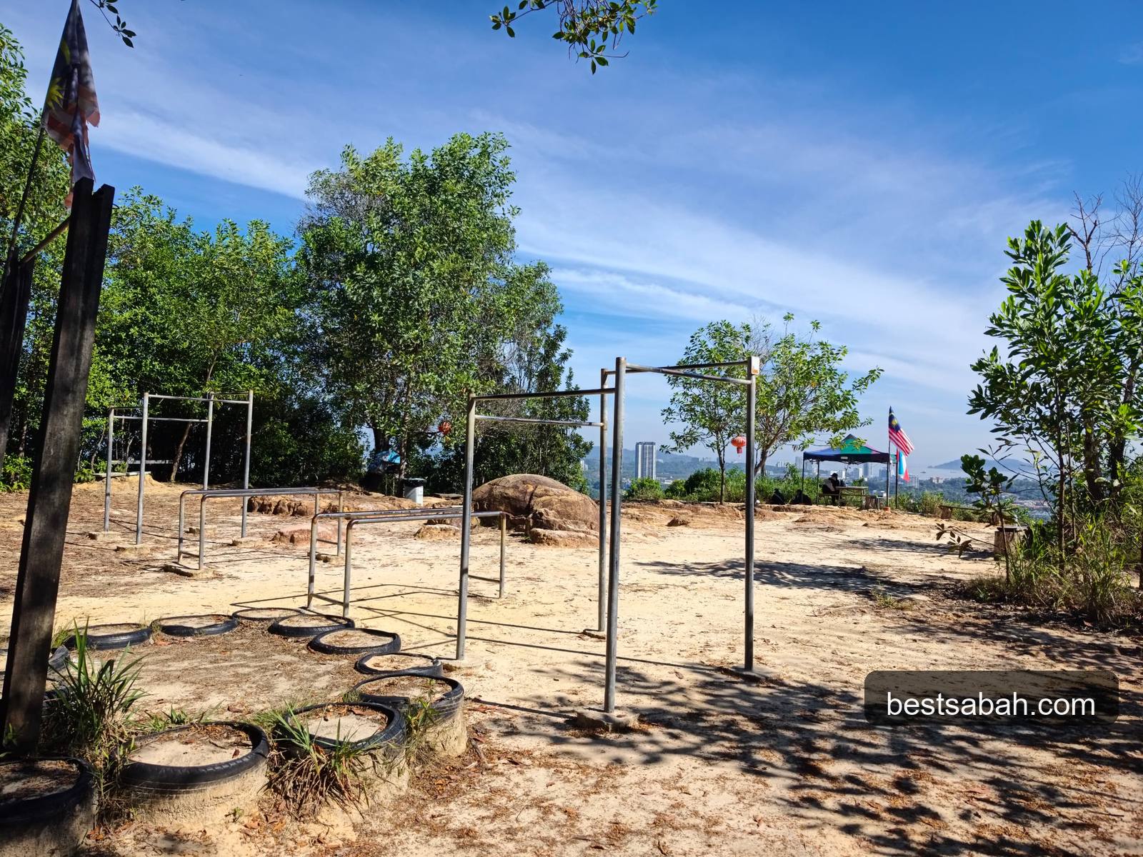 Outdoor calisthenics gym at the summit of Bukit Padang Kota Kinabalu