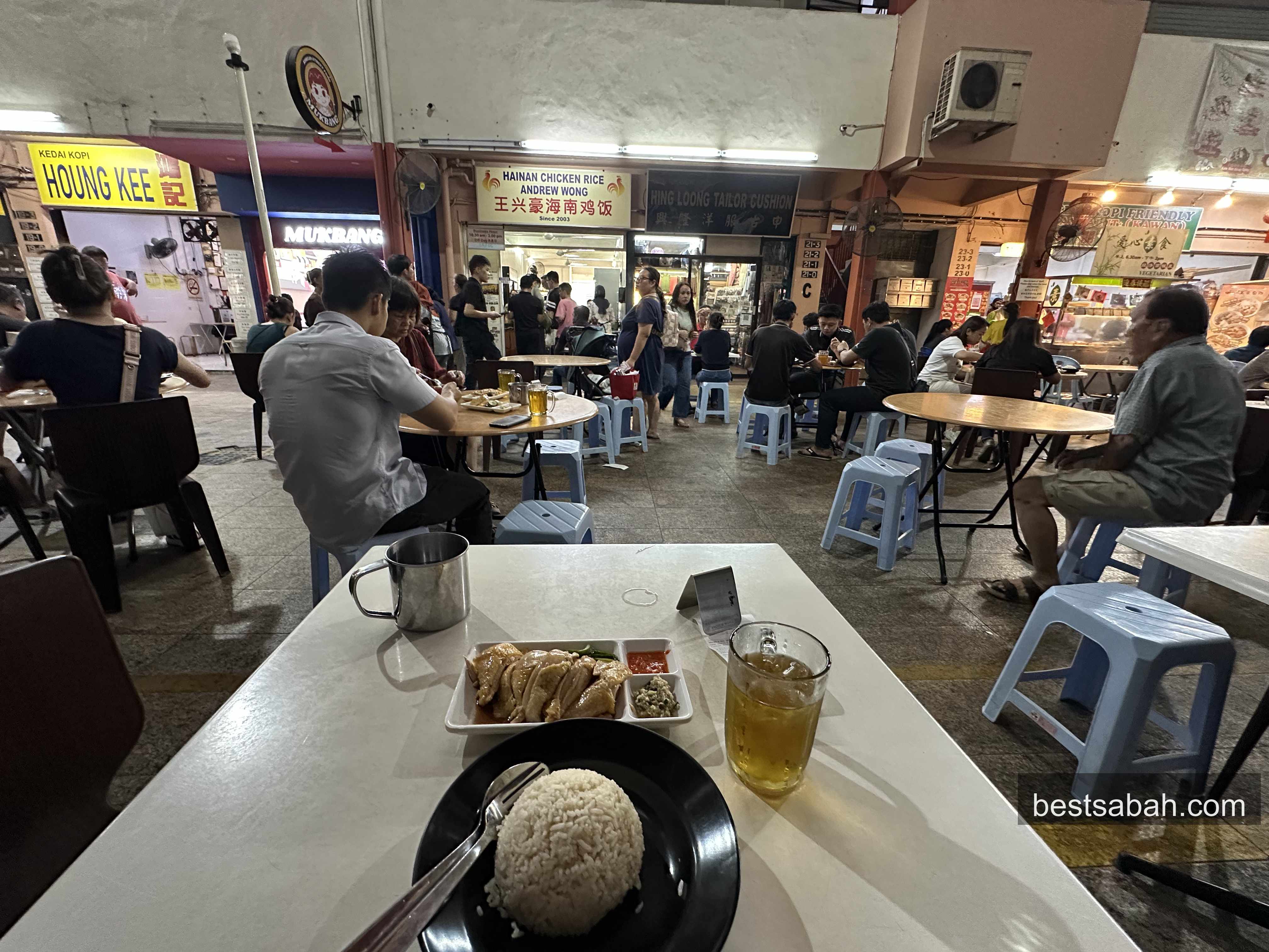 Busy dining crowd at Andrew Wong Hainanese Chicken Rice in Damai Plaza Kota Kinabalu