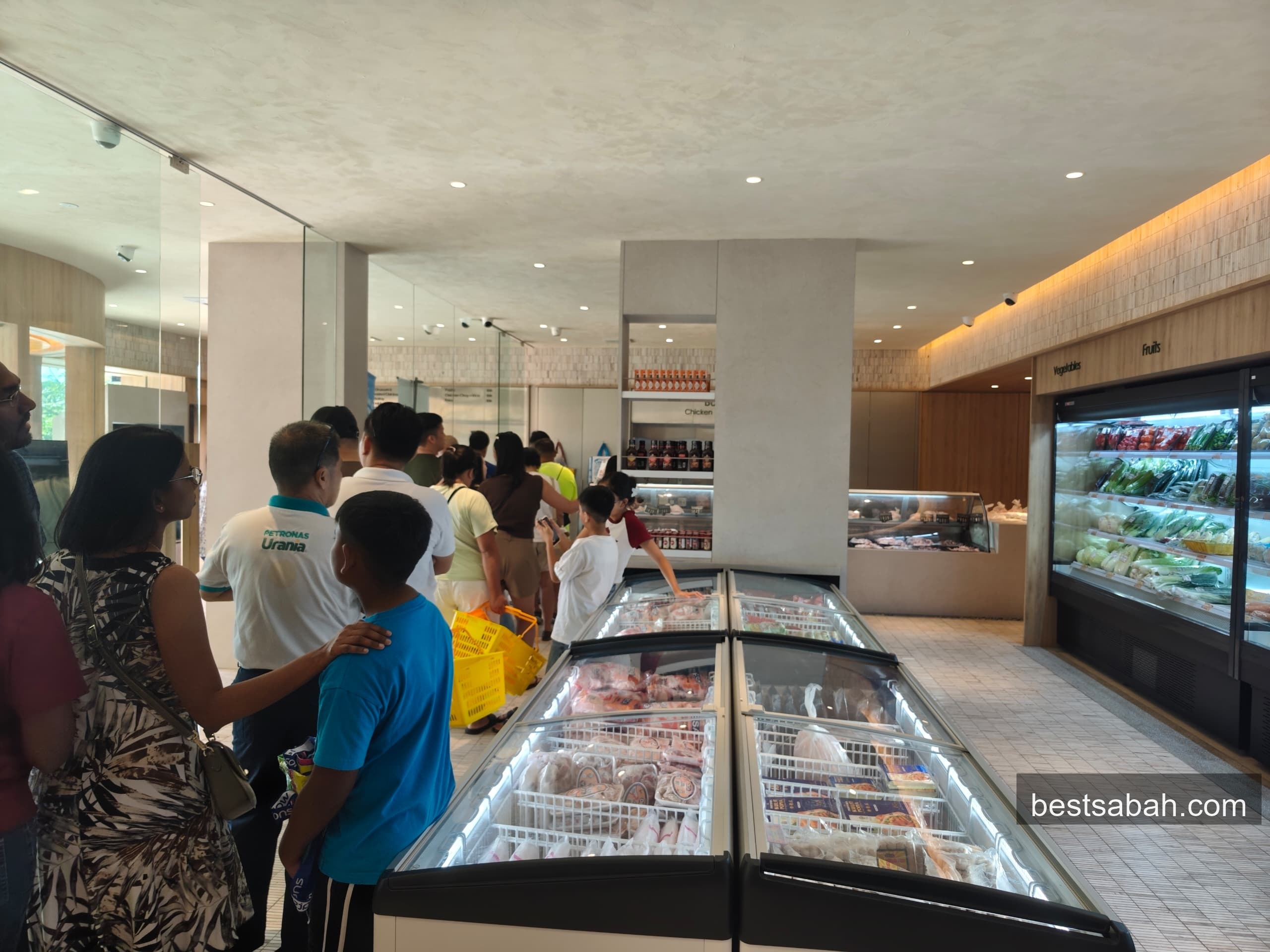 Customers queuing inside DESA Fresh Mart at Damai Plaza Kota Kinabalu on a busy Sunday