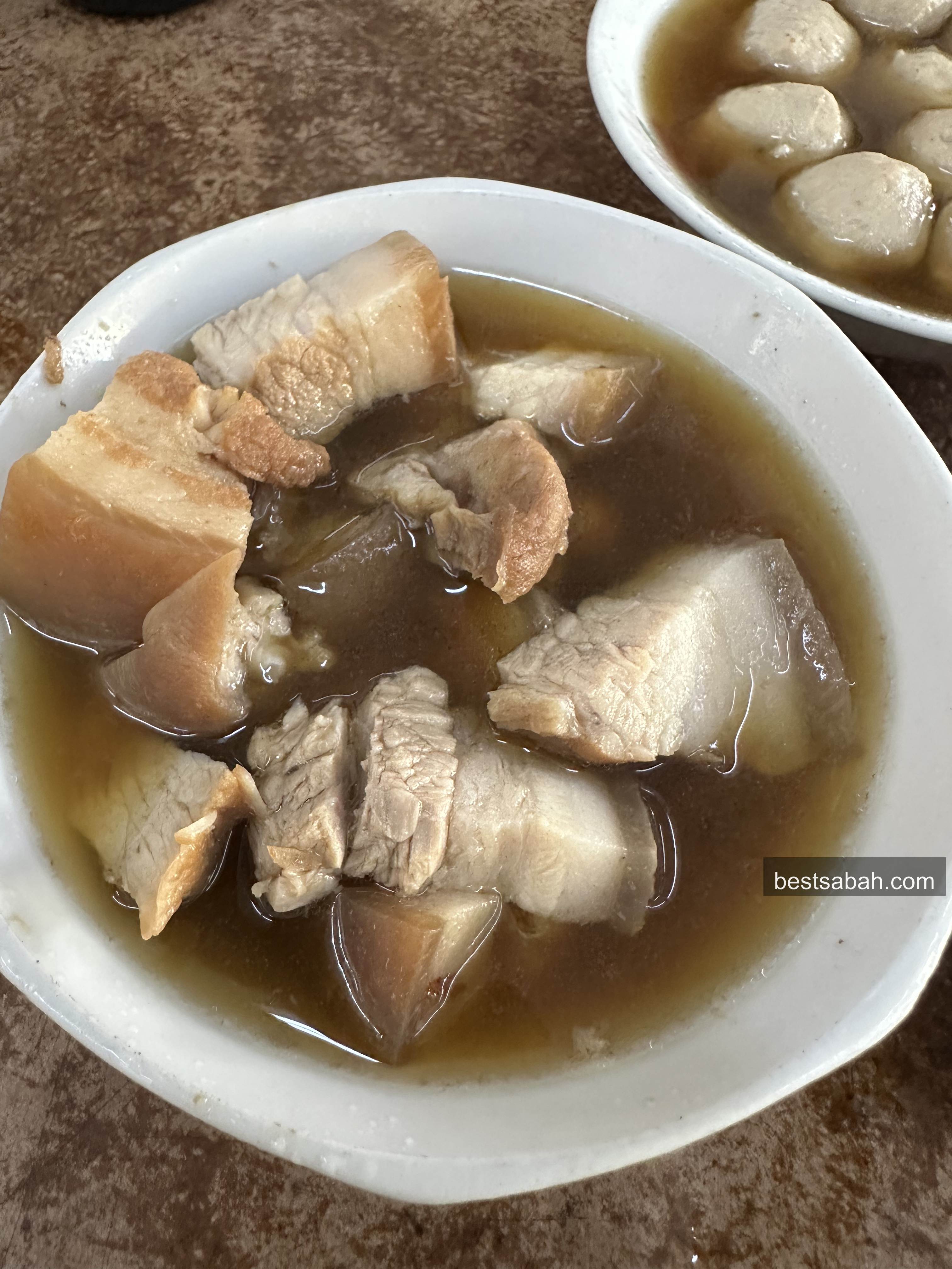 Pork belly in bak kut teh broth at Yu Kee, soft and falling apart